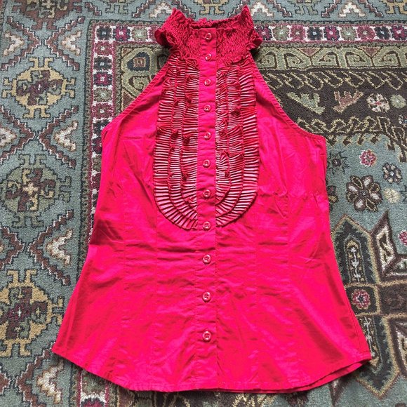 Fabulous Vivid Red Ruffled Button-Front Halter Top - Size XS - Vintage Piece! - Picture 7 of 16